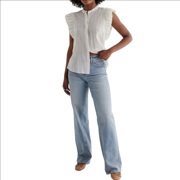 Express White Ruffle Sleeve Top - Picture 1 of 9